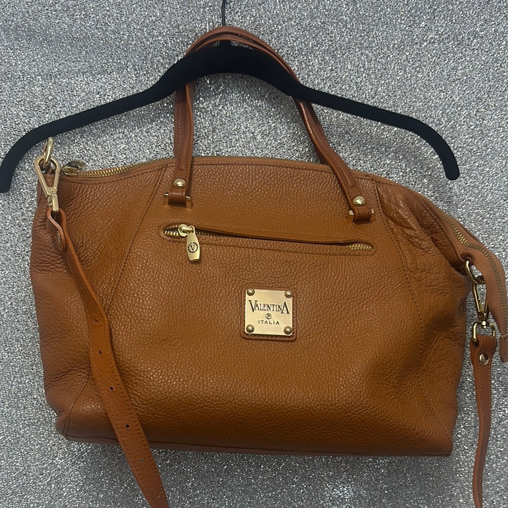 Valentina Brown Leather Satchel with Gold Hardware